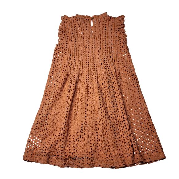 Madewell Eyelet Ruffle Sleeve Pintuck Mini Dress Mulled Cider Orange Layered XS - Picture 4 of 9